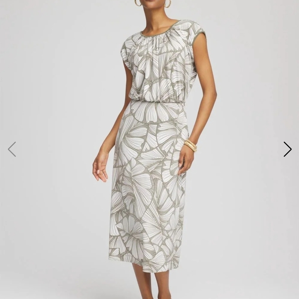 Leaf Patterned Midi Dress - Picture 2 of 5